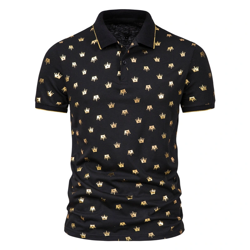 2021 New Men's Fashion Crown Bronzing Printing Short-Sleeved Polo Shirt