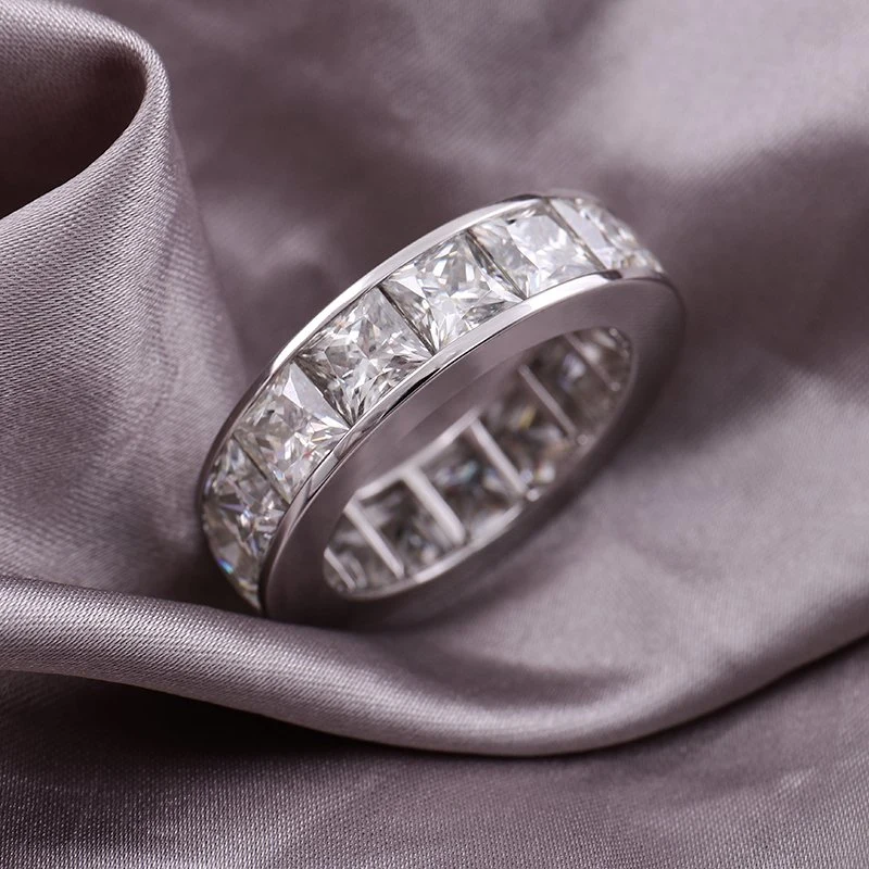 Trendy Eternity Love's Ring Band PT950 Platinum Princess Cut Square Moissanite Diamond Ring for Men