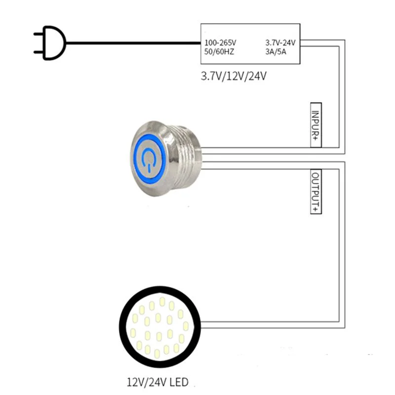 DC12V 24V Cabinet Light Stainless Steel Push on off Lock Spring Touch Button Switch