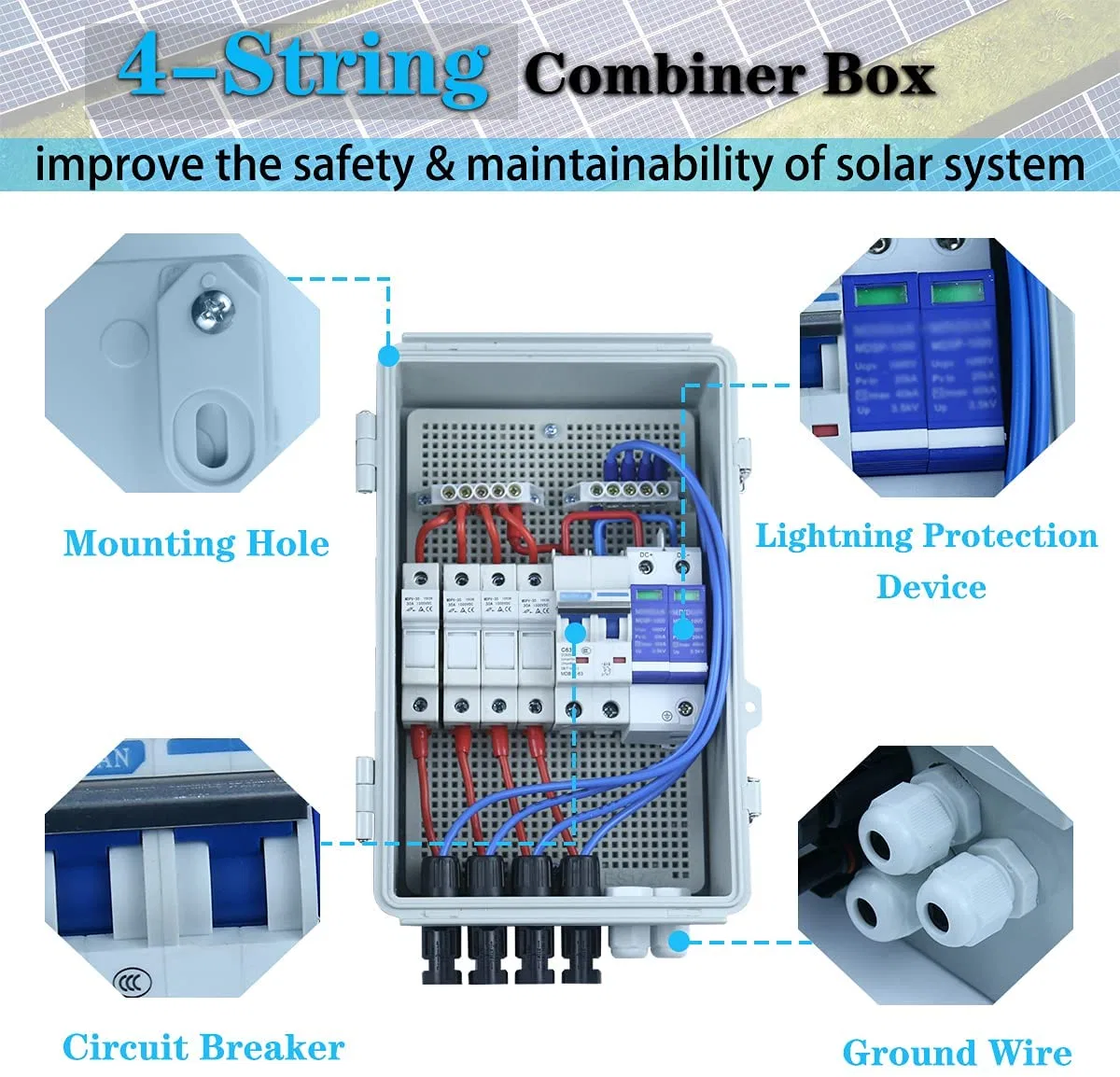 Jkpv/4-1 DC 1000V PV Combinador fotovoltaico Box 4 String off-Grid Sistema Solar