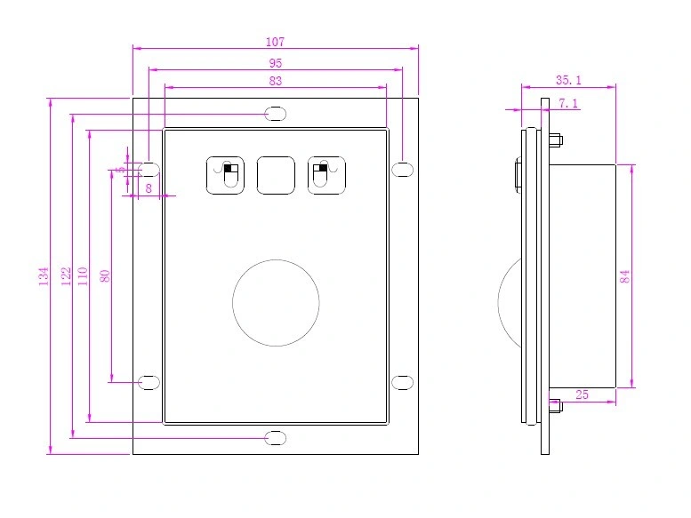 Industrial robusto suporte de montagem do painel de metal do Mouse Trackball com 38mm de diâmetro Ball