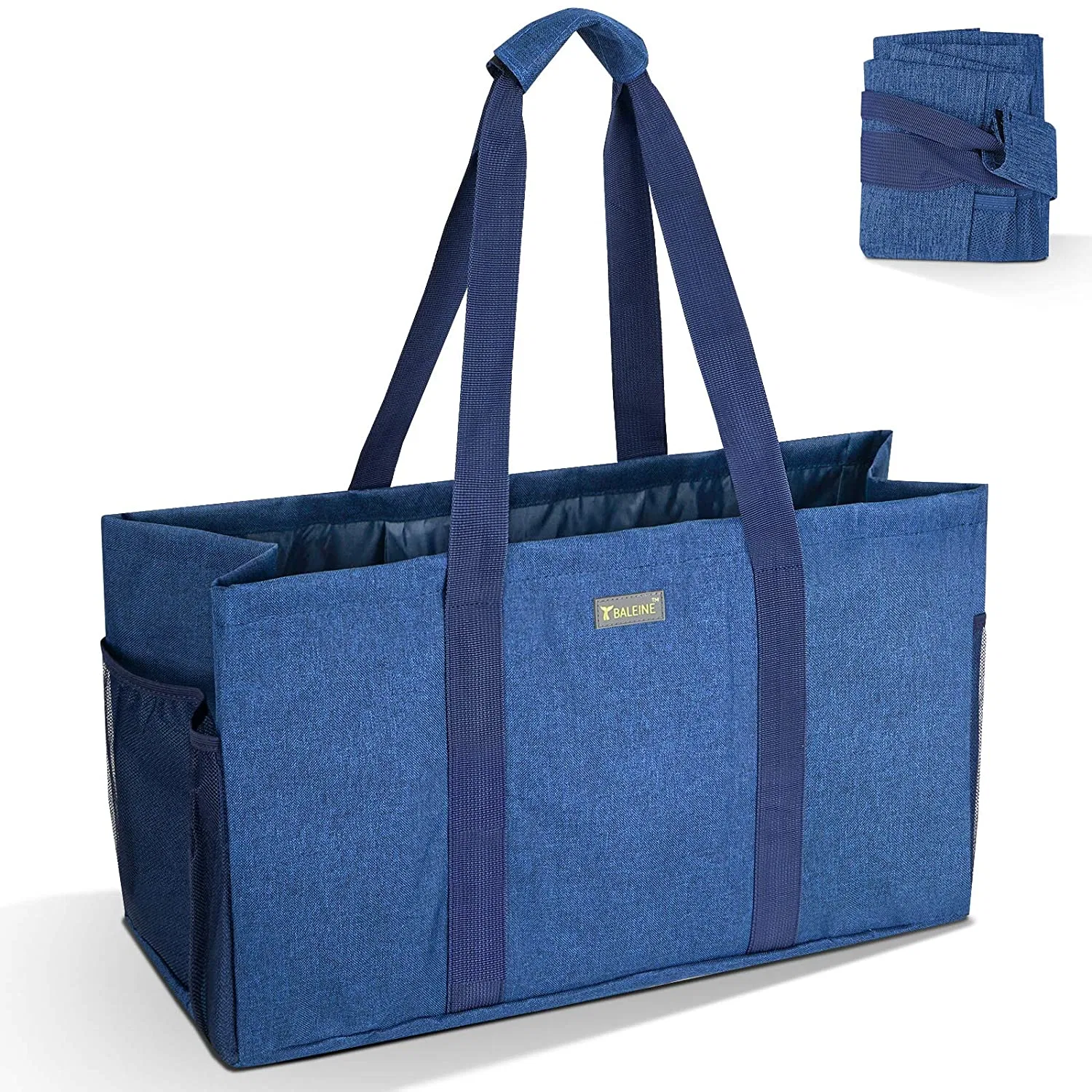 Tote de gran tamaño con mangos reforzados Colapsible Eco y plegable Bolsa de almacenamiento de comestibles lavable