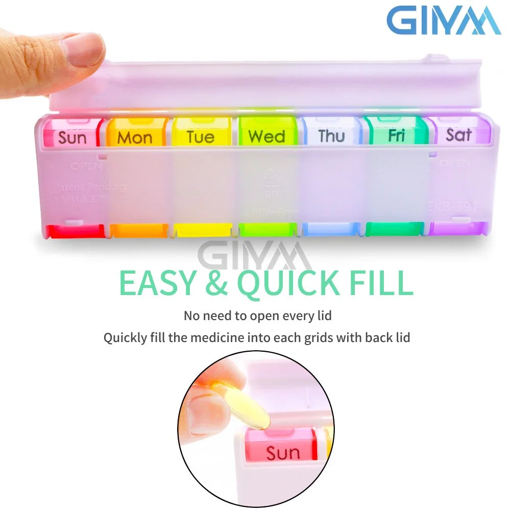 Weekly Pill Box 7 Day Pill Organizer, BPA Free Travel Daily Pill Case, Upgraded Removable Small Mini Pill Box, Pill Container Medicine Case for Pills/Vitamin