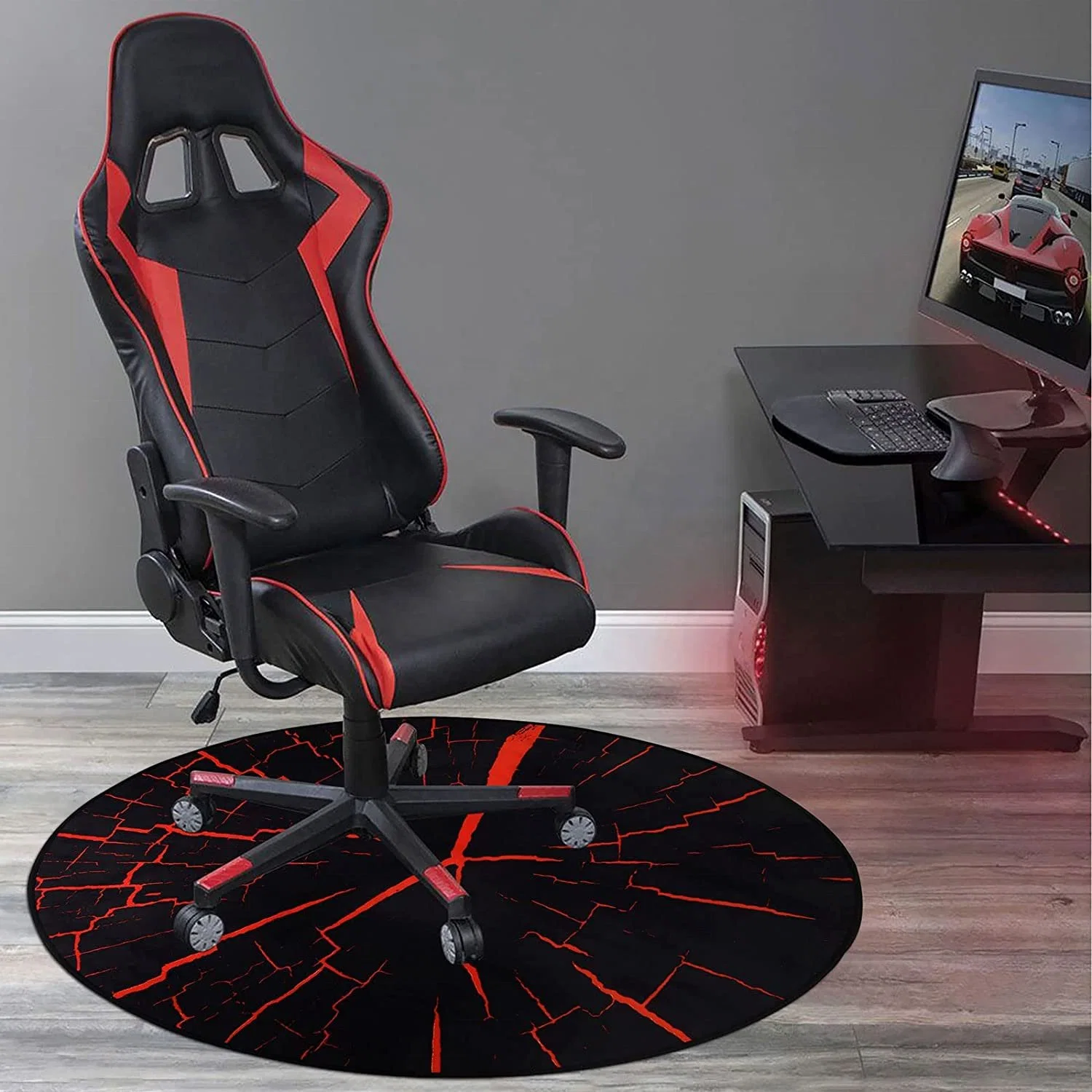 Aoqi Custom Printed High quality/High cost performance Rubber Anti-Slip Round OEM RGB LED Gaming Chair Mat Office Chair Mat