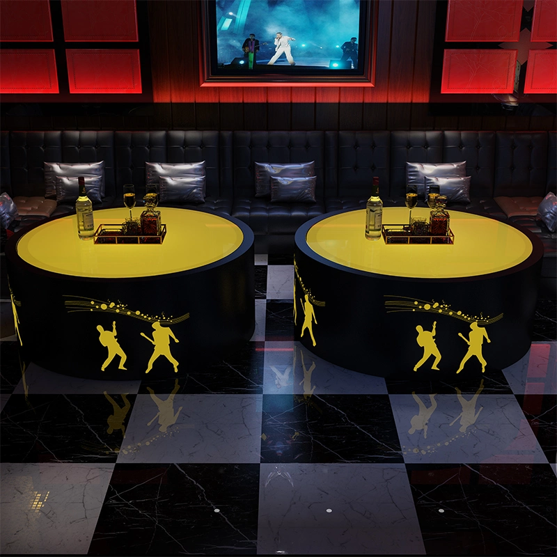 Hotel Lobby Square Tempered Glass Top Coffee Table Lounge Furniture Night Club LED Table KTV Bar Table