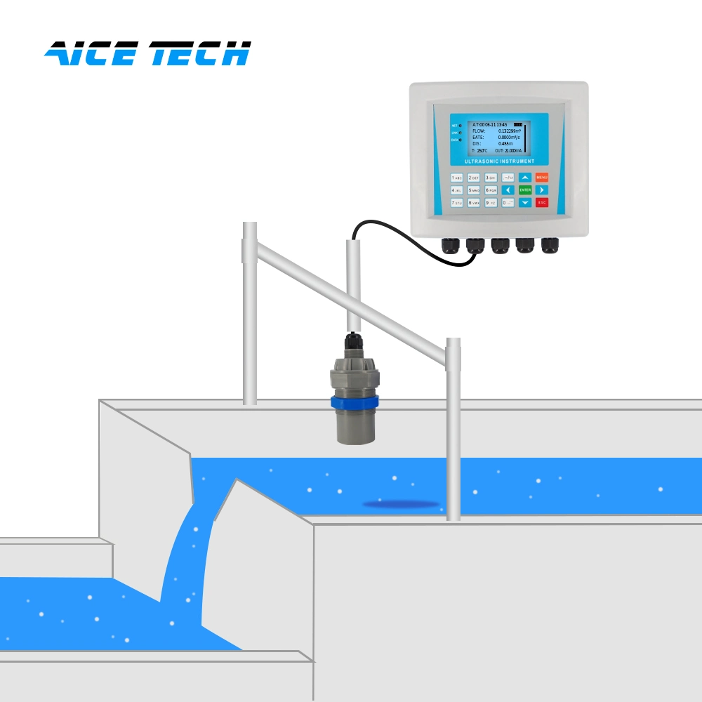 Aice Tech la medición de nivel de agua ultrasónico de Aguas Residuales de Canal Abierto medidor de flujo incorporado