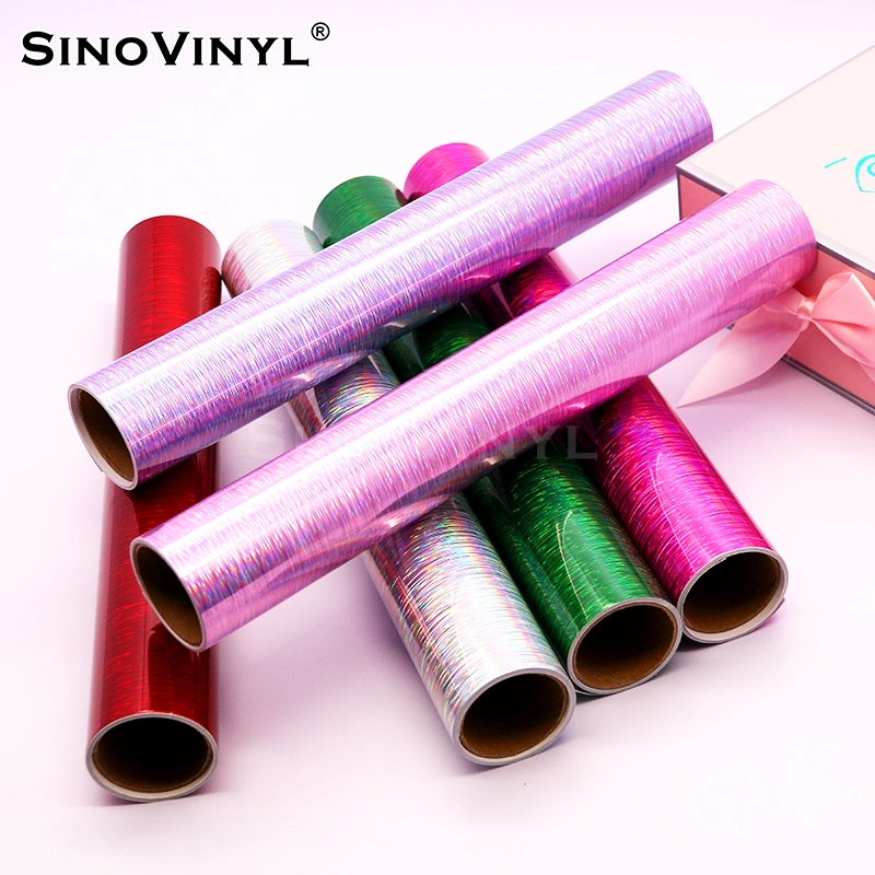 SINOVINYL Waterproof Glossy Holographic Brushed DIY Self Adhesive Vinyl Rolls for Sign Handwork