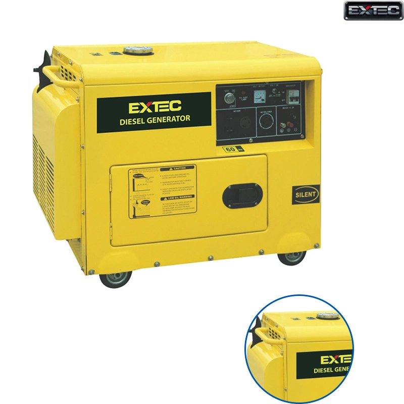 Extec Exd6500 50Hz 220V Generador Diesel refrigerado por aire Amarillo silencioso Generador eléctrico