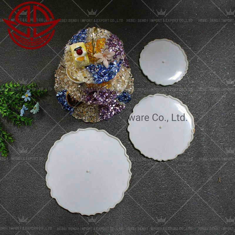 Wholesale Custom Round 3 PCS Mirror Silicone Cake Stands Mould Luxury Resin Epoxy Tray Mold for Decorations