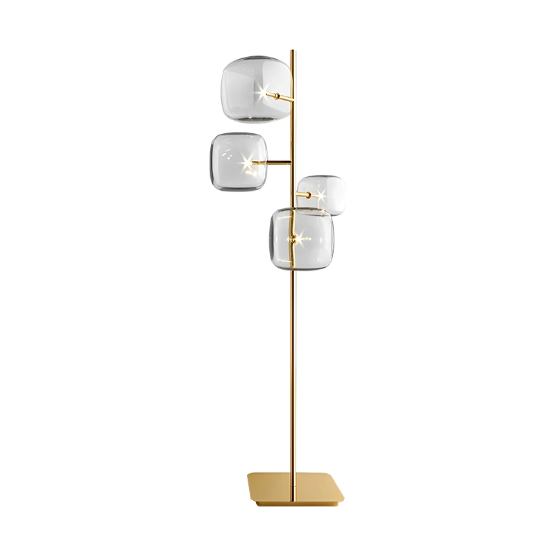 Gold Decorative Floor Lamp in LED Light with Clear Glass Lamp Shade for Living Room, Indoor, Bed Room Lighting