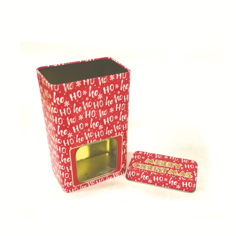 Caixa de metal de alta alta retangular com Candy Tin de Natal com Limpar janela