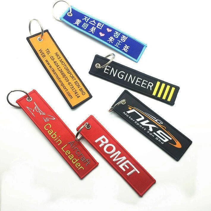 Customized Shape Embroidery Twill Key Tag Embroidered Keychain Keyring for Promotion Business Gift