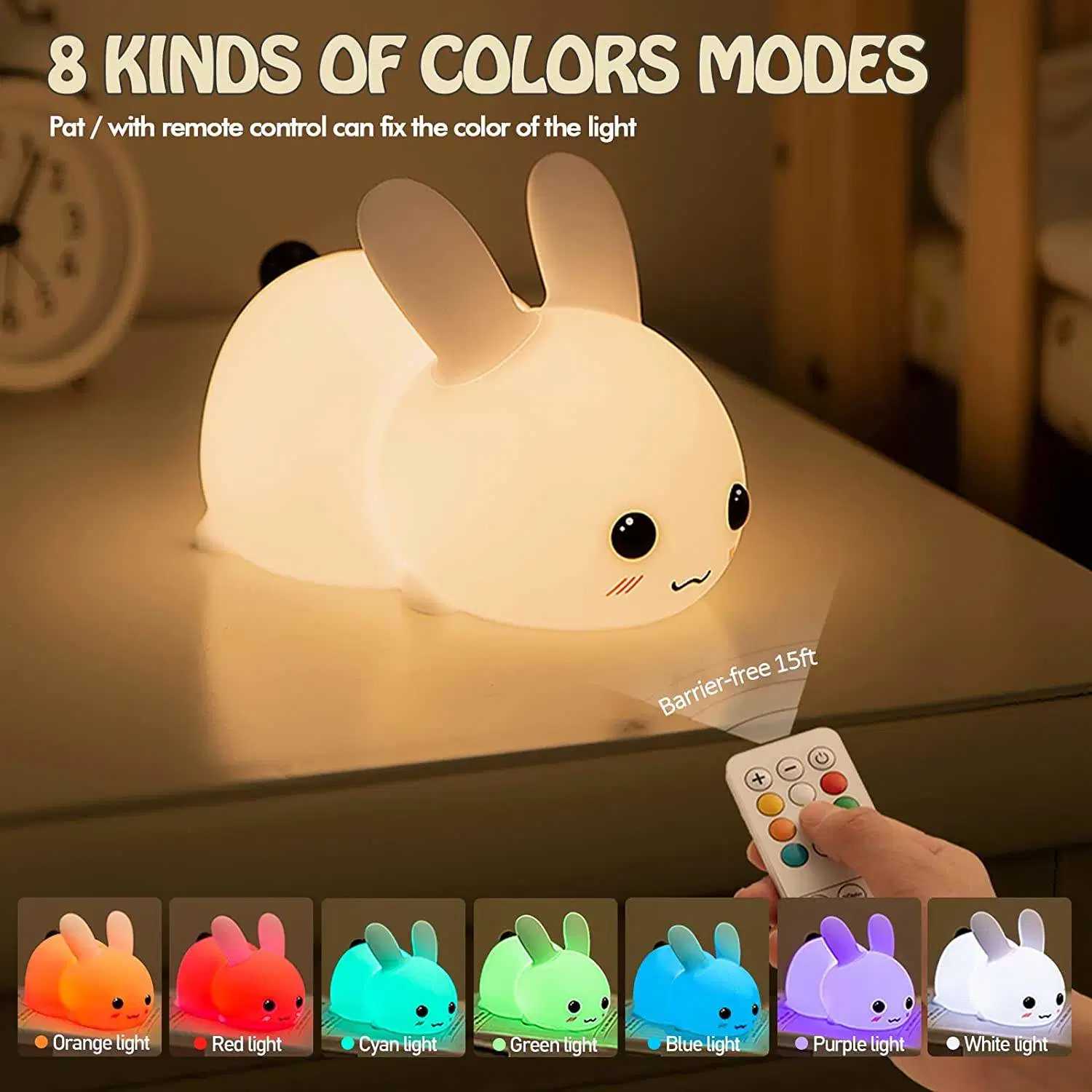 Mini Lovely recargable LED Soft Touch silicona para niños Conejito Lámpara Luz de animales de noche