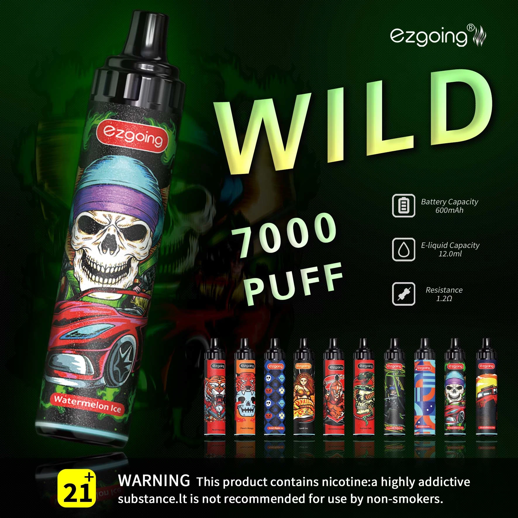 Wild Bar 7000 Puffs con 10 sabores cigarrillo electrónico VAPE