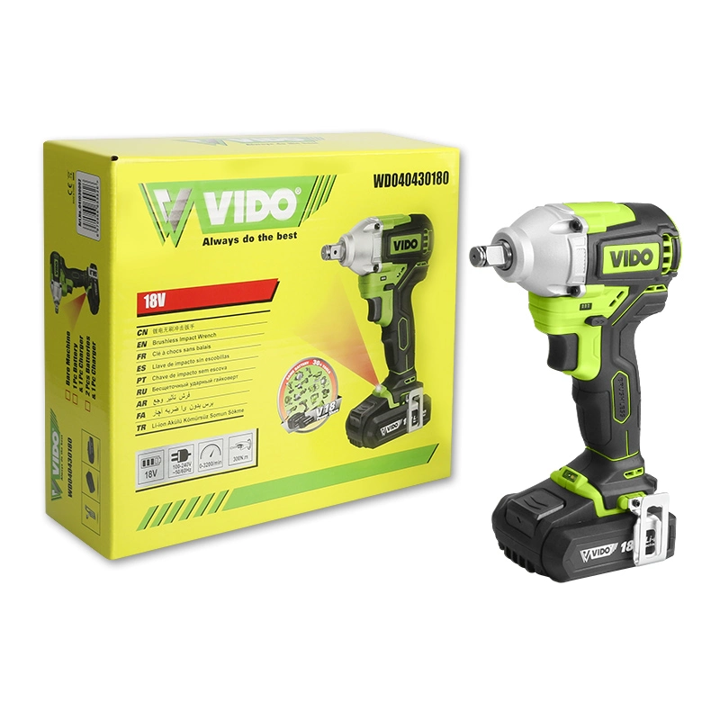 Vido 18V 400n. M Rechargeable Brushless Impact Wrench High Torque with Battery