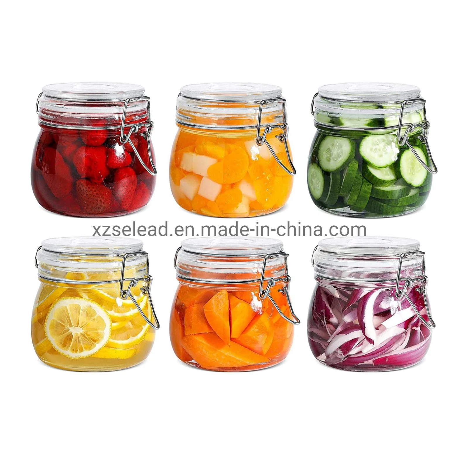 Square Glass Bottle for Food Storage Glass Jars with Airtight Metal Buckle