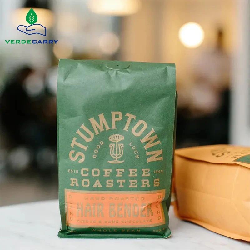 Custom Printed Eco Friendly Aluminum Foil Stand up Coffee Bean Packaging Pouch Tin Tie Valve Side Gusset Olive Green Coffee Bags