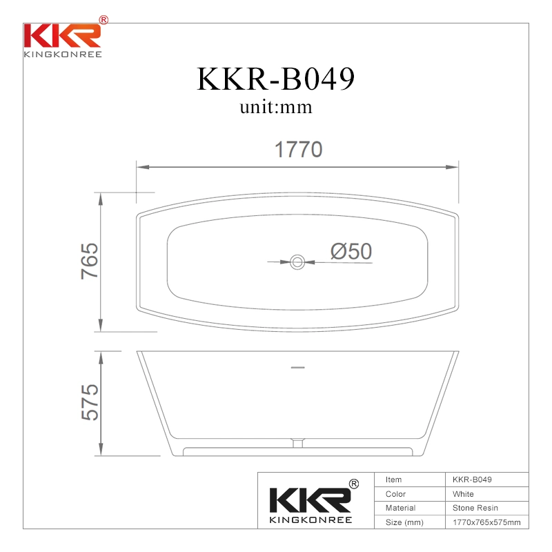 Kingkonree Freestanding Acrylic Solid Surface Bathtub for Hotel