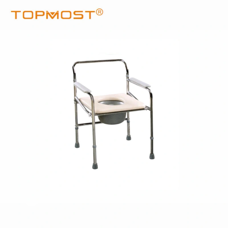 Rehabilitation Medical Equipment Steel Folding Commode Chair with Commode Bathroom