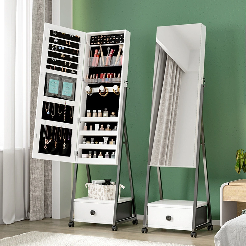 Full-Length Mirror Floor-to-Ceiling Mirror Removable Wheeled Full-Body Mirror Storage Cabinet Bedroom Jewelry Cabinet