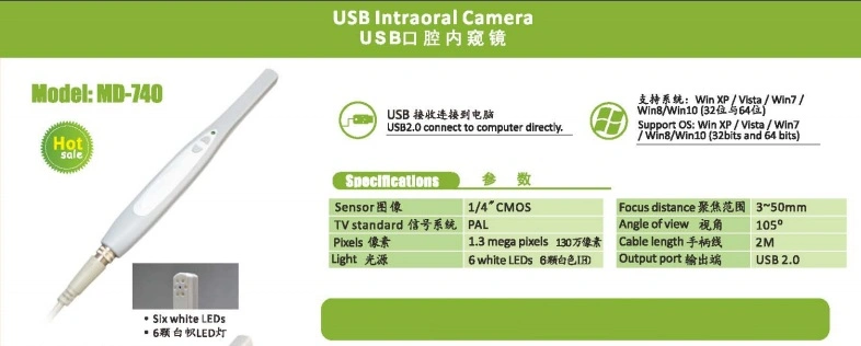 Meilleure vente de l'appareil photo intra-oral à fil USB magenta MD740