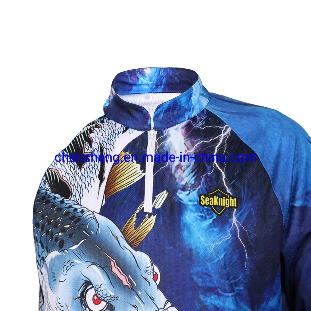 Fishing Clothes Custom UV Protection Heat Transfer Long Sleeve Fish T Shirt for Sea Boat Sailing Beach