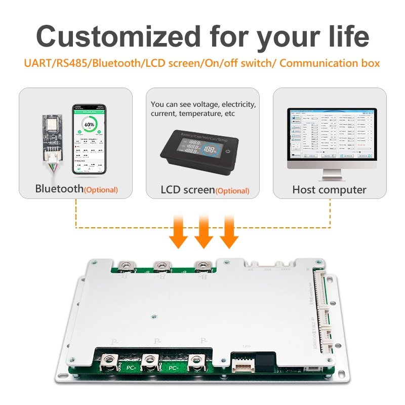 Sistema de gestión inteligente de la batería TDT BMS 3,2V LiFePO4 20s 60V 110a BMS para batería de ion litio con comunicación completa Bt RS485 CAN UART Buzzer 4 NTC