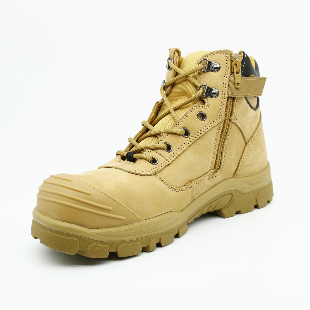 Wheat Nubuck Upper Mesh Lining Side Ykk Zip TPU Toe Cap Lace up Steel Toe Safety Shoe Boots Footwear