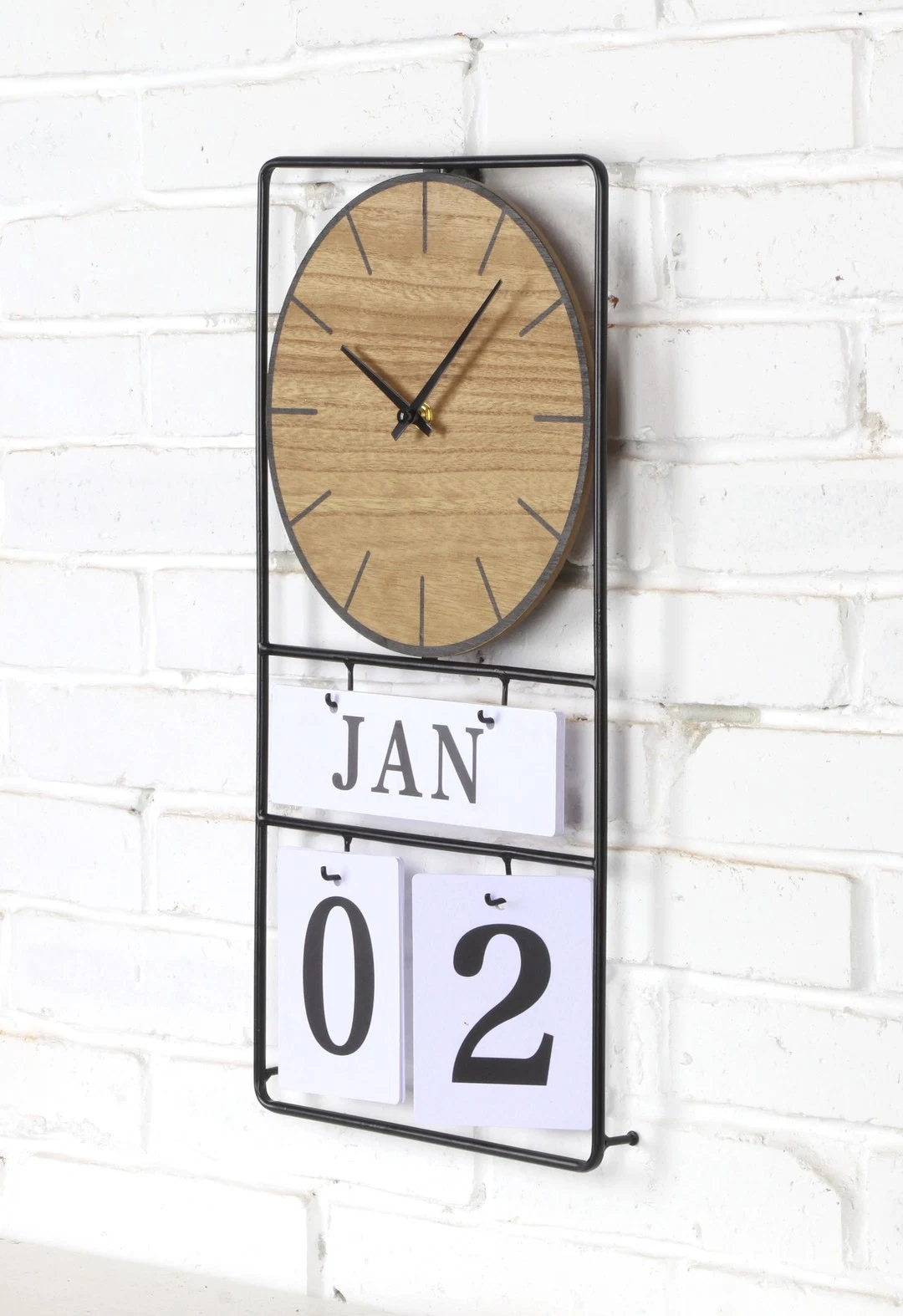 Nueva y elegante minimalismo personalizados decorativos de madera y metal Decoración Reloj de pared para sala de estar con el calendario