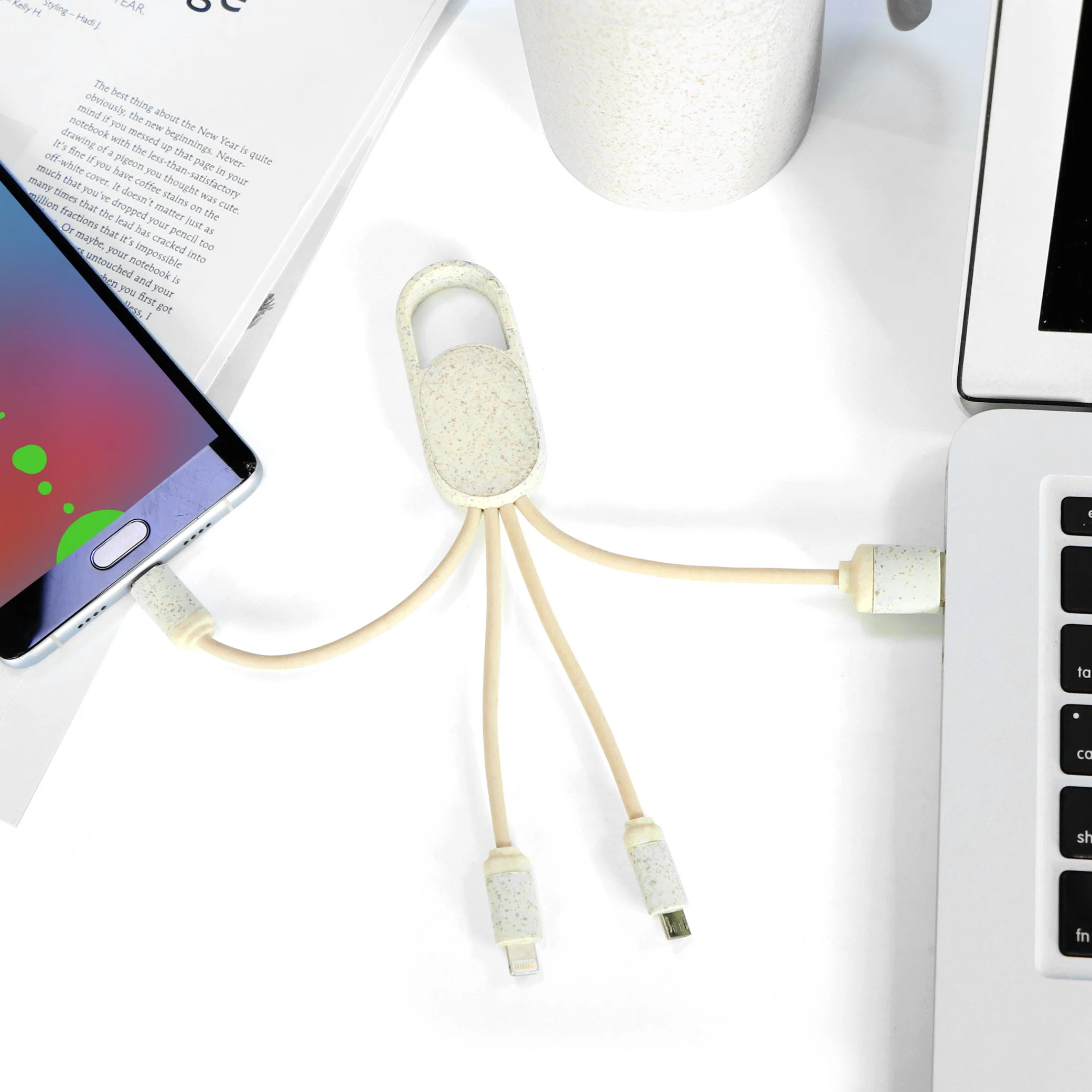 Promotional Gift USB Cable Eco-Friendly Material Wheat Straw Charging Cable 3 in 1 USB Cable