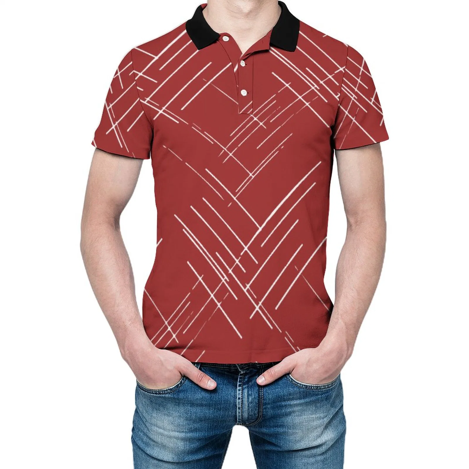 Hot Selling Fashion Cotton Spandex Silk Screen Printing Men's Polo Shirt with Rib Collar