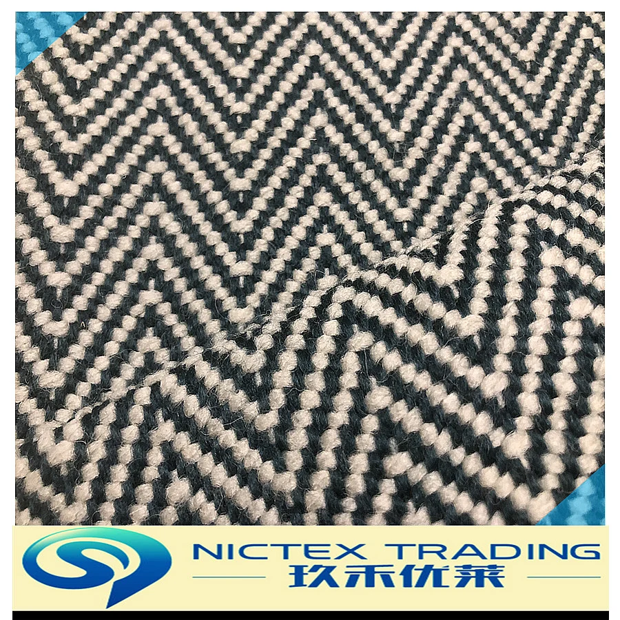 Woven Wool Polyester Tweed Herringbone Fabric for Car, Blue White Color Car Seat Fabric