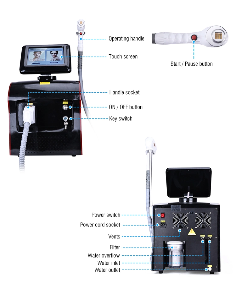 Vente en gros OEM portable 755nm 808nm 1064nm laser permanent à diode indolore Machine d'épilation pour tout le corps