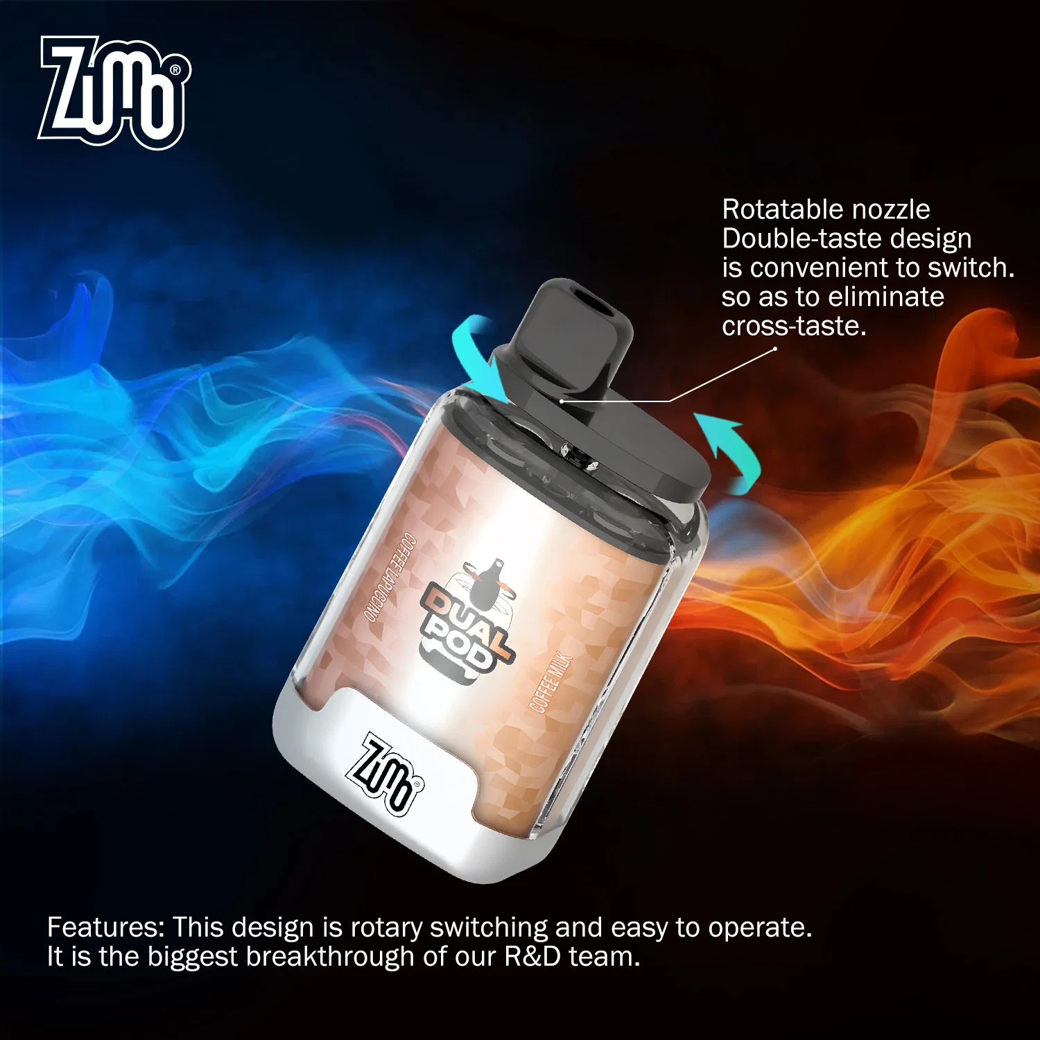 Newest Zumo Dual Pod Disposable Vape 16000 Puffs 18ml Rotatable Electronic Cigarette 2 in 1 E Cig