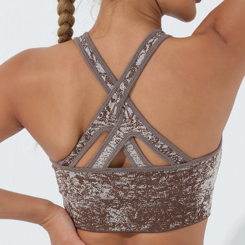 2024 New Seamless Yoga Top Wide Shoulder Strap Cross Back Sports Vest High Elastic Fitness Clothing Women Sports Wear