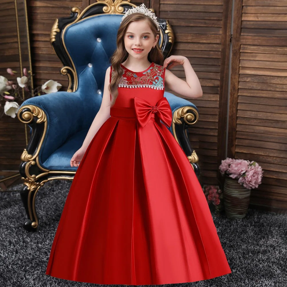 New Children's Princess Style Clothing Girl's Bow Embroidery Beaded Wear Stage Performance Dress