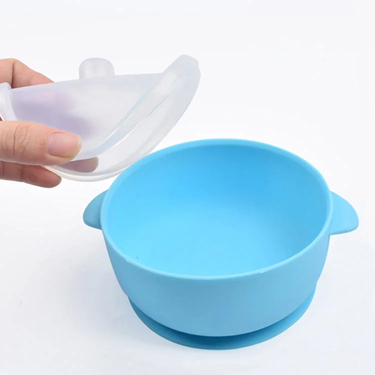 Customized Food Grade Silidone Baby Bowl with Lid Simplicity Candy Color Strong Suction 250ml Toddler Baby Feeding Bowl