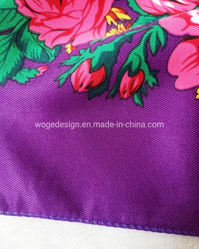 China Premium Factory Unique Muffler Headwrap Shawl Lady Babushka Print Flowers Cotton Feeling Polyester Square Russian Scarfs