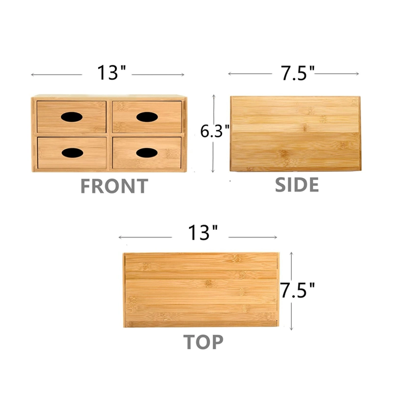 Vente en gros Hot sale empilable Nouveau coffret de rangement en bambou en bois Kit de 4 tiroirs pour fournitures de bureau et de maison