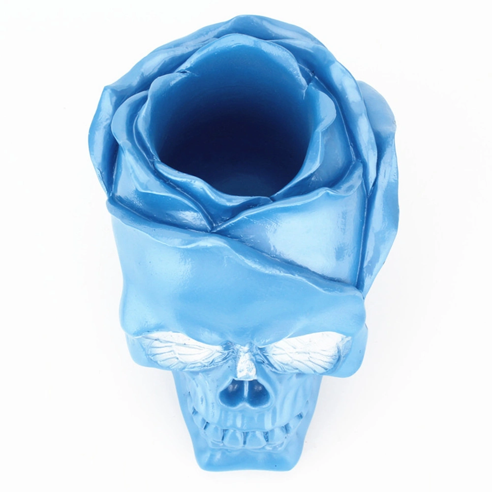 Blue Resin Rose Skull Make-Up Pinsel Aufbewahrungsbehälter Stifthalter Tischorganisator