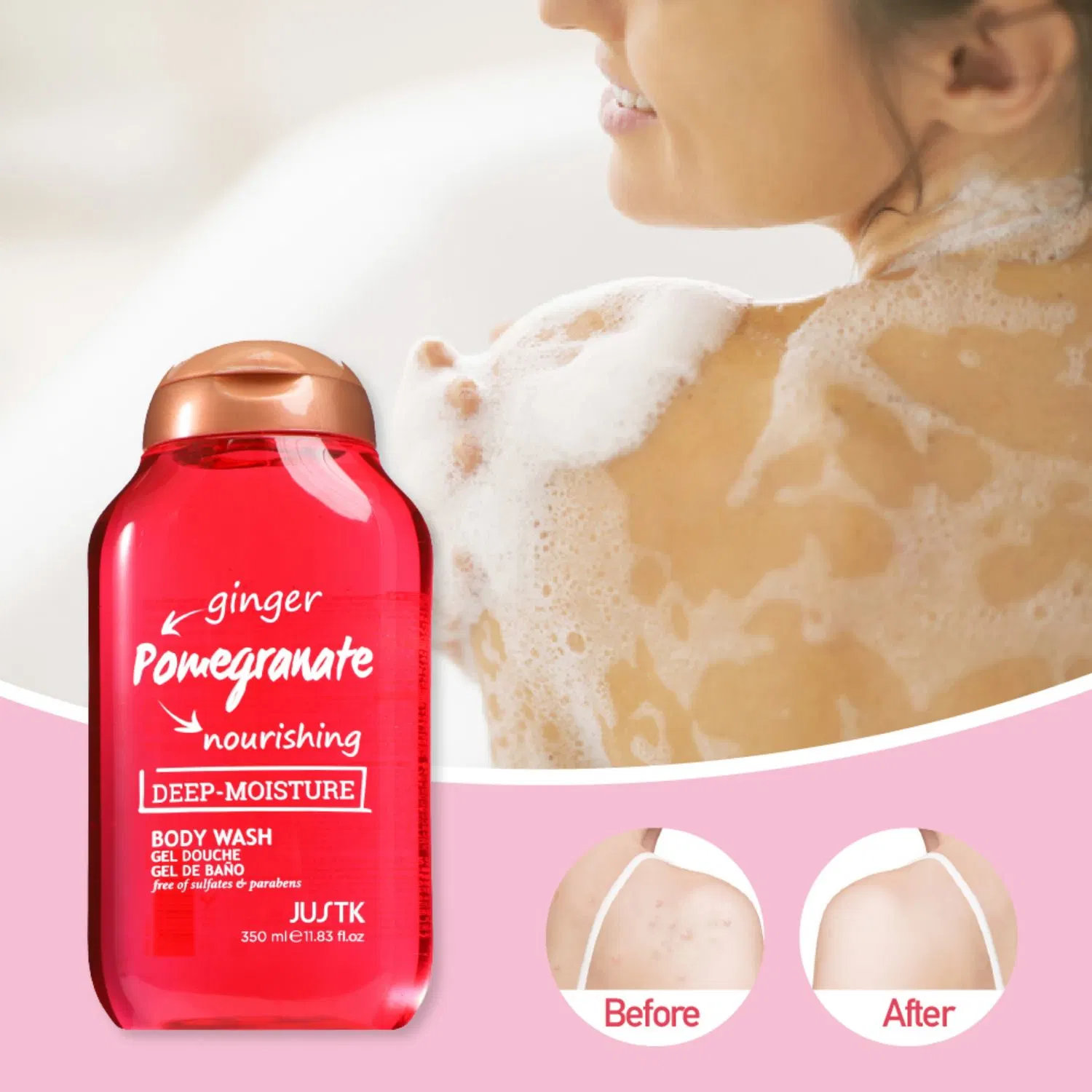 Justk Bath and Body Works Skin Care 350ml Ginger & Pomegranate Nourishing Body Wash Shower Gel