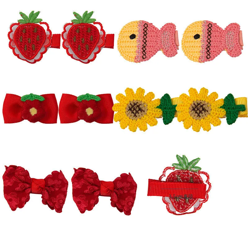 Dessin animé pinces à cheveux en crochet en maille de forme de crochet fruit fleur bec de canard animal Pince barrettes serre-tête enfants ensemble de goupilles en U pour enfants