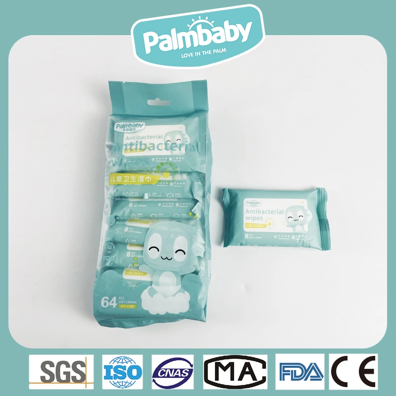 Antibacteriano Palmbaby toallita impregnada en empaque portátil para niños