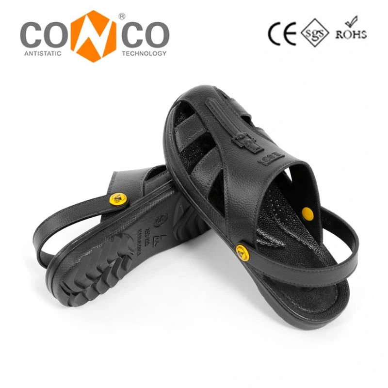 Conco Spu Black ESD Antistatic Safety Slipper with Crossed Face