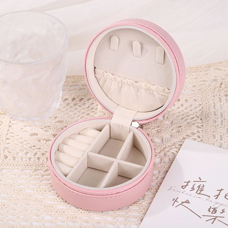 Small Round Zipper Jewelry Case Earrings Ring Jewelry Box Organizer