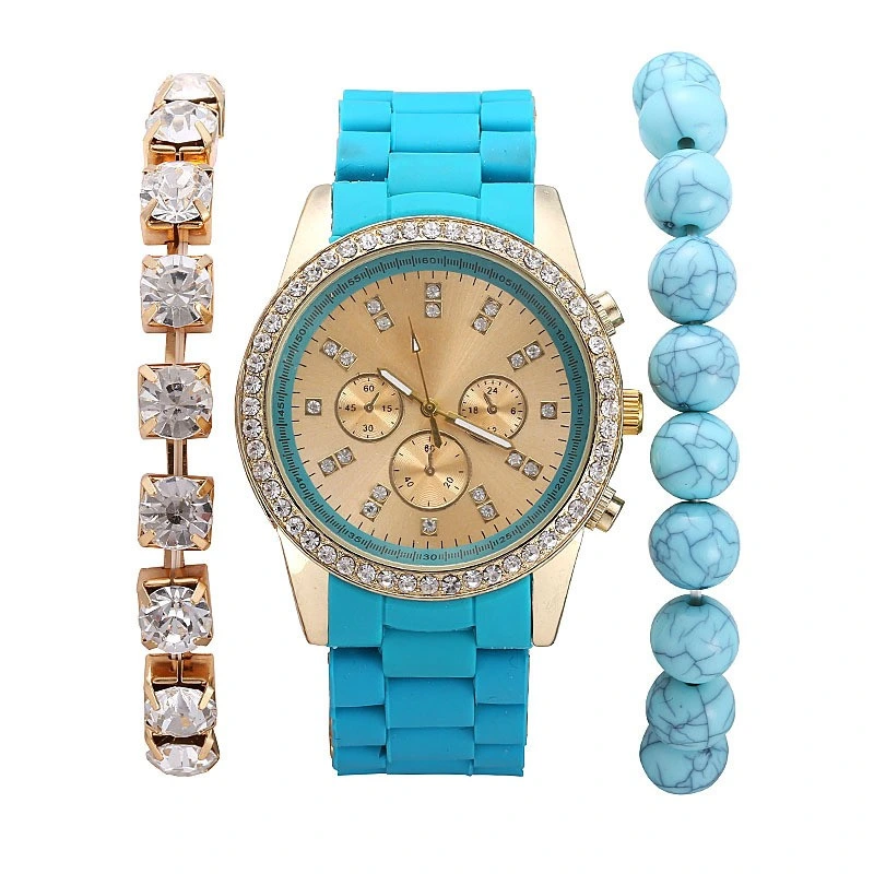 New Women's Bracelet Watch with Diamond Three Eyes Quartz Watch