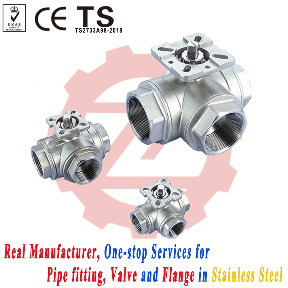 Stainless Steel L/T Type Three Way Ball Valve with Mounting Pad