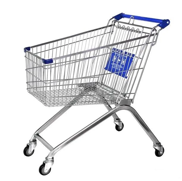 European Style Metal Supermarket Wire Shopping Trolley Cart with Plastic Cover