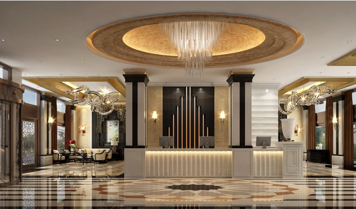 Hotel de luxo em madeira moderna chinesa Lobby recepção escura