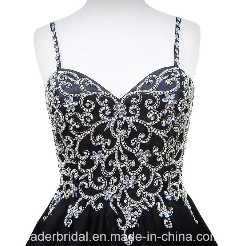 Spaghetti Straps Party Prom Gowns Black Custom Evening Dresses E17106